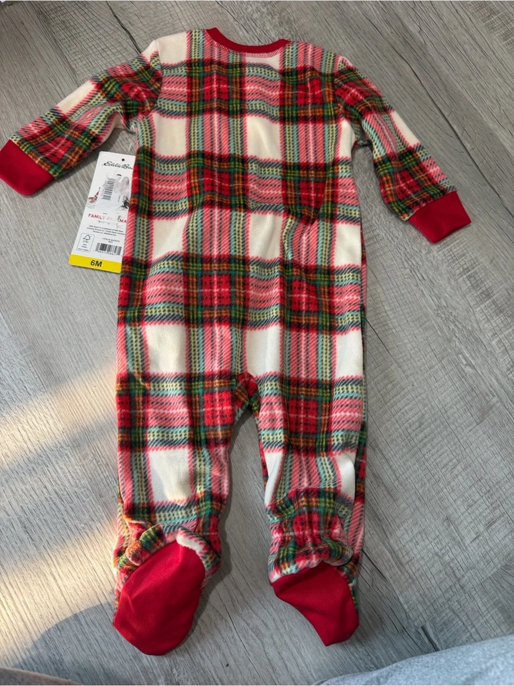 Eddie Bauer Red and Green Plaid Footed One-Piece Pajamas